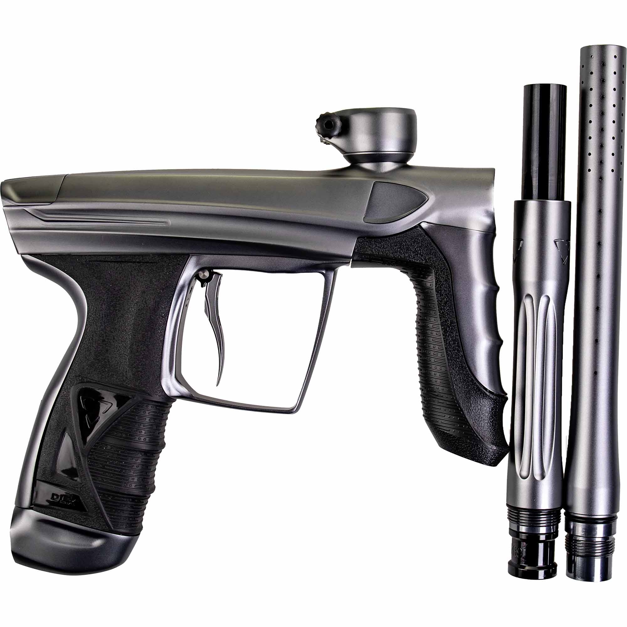 DLX Luxe® AIRE marker, dust gray Paintball-Pistole, Gasbetrieben, Schwarzer Griff, Barrel-Adapter, Luftdruck-Zubehör
