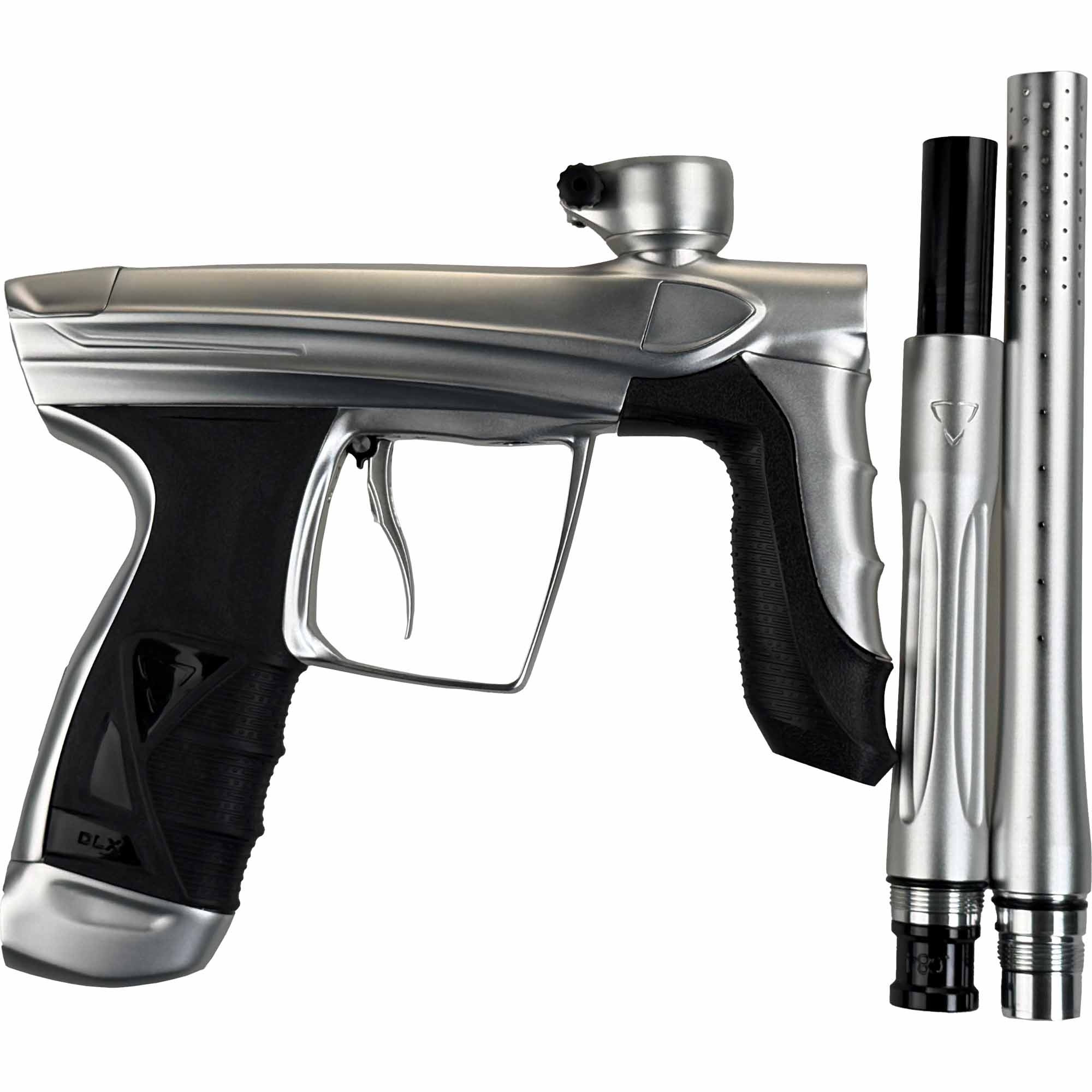 DLX Luxe® AIRE marker, dust white Paintball-Pistole, Silberner Griff, Auslöser-Griff, Barrel-Anbau, Gasbetrieben